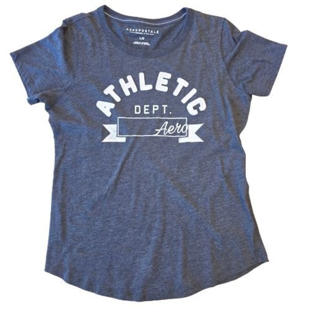 Aeropostale Womens L Athletic Dept Aero Graphic Tee‎ Charcoal Gray Short Sleeve
